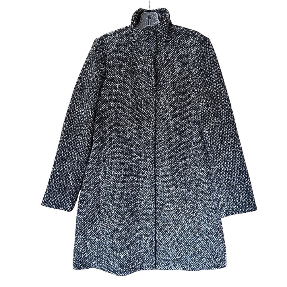 Old Navy Women's Tweed Coat Size M Black Marl Funnel Neck Zip Front Jacket - Picture 3 of 9